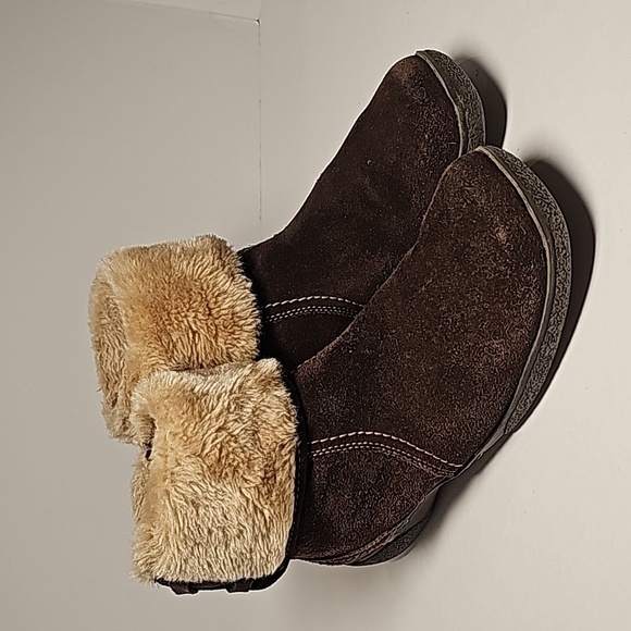 BareTraps Legend Booties Ankle Boot Brown Suede Leather Side Zipper Faux Fur 11M - Picture 1 of 16